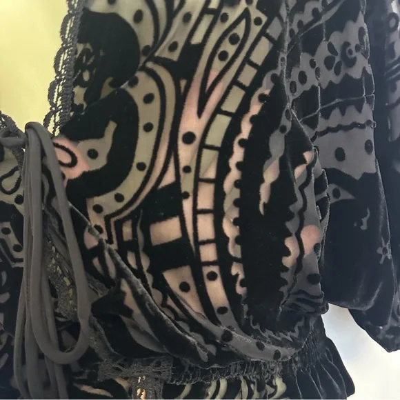 Johnny Was Black Velvet Semi Sheer Blouse with Embroidered Detailing - Picture 7 of 8